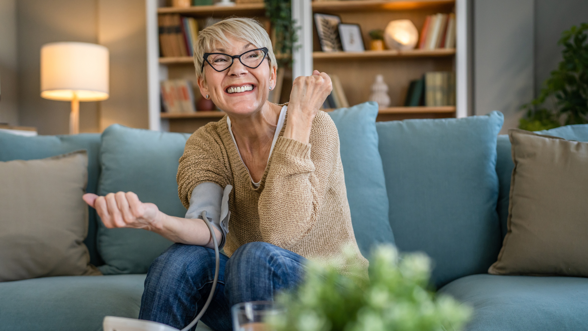 older lady monitoring her blood pressure