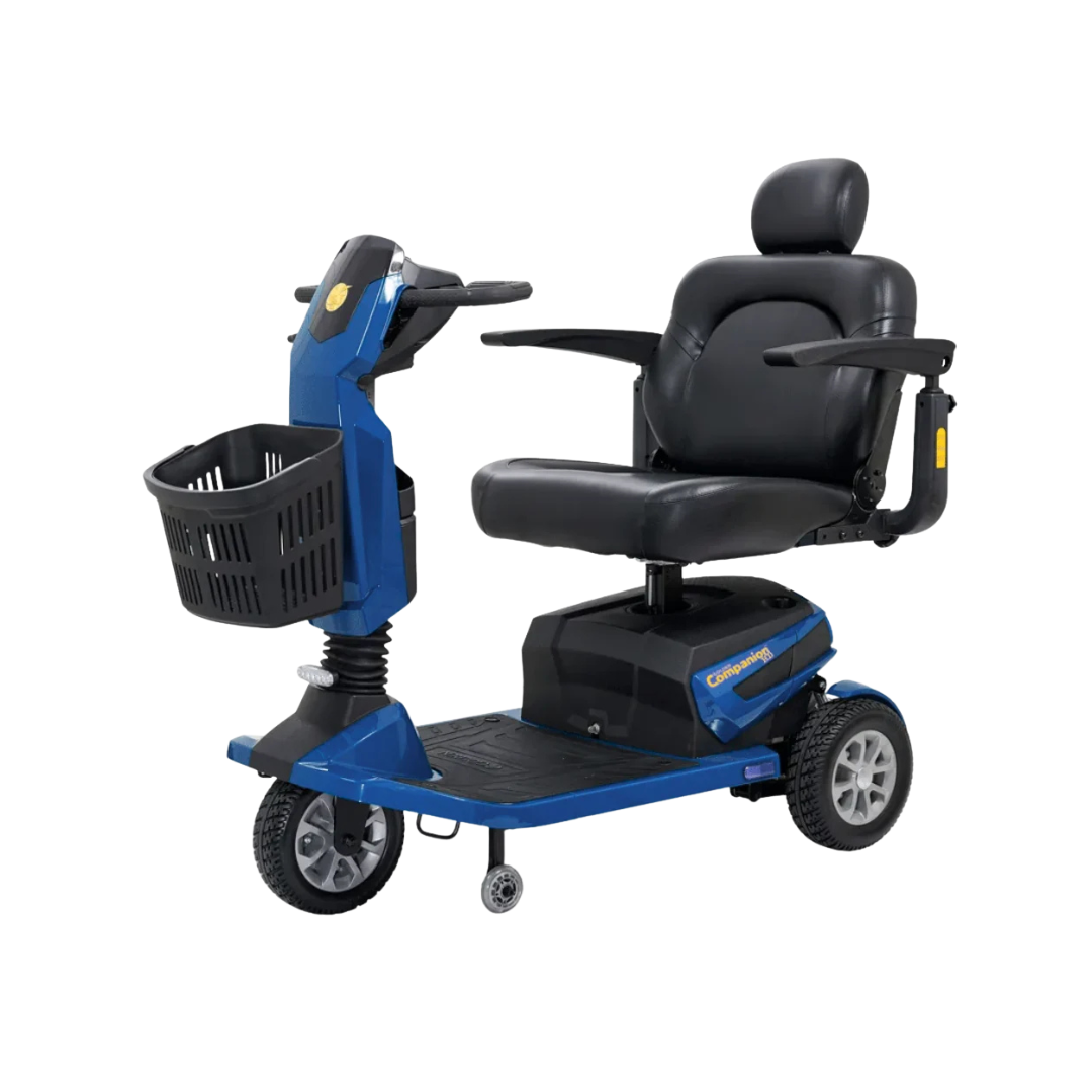 Blue Golden Companion HD mobility scooter with captain's seat and basket