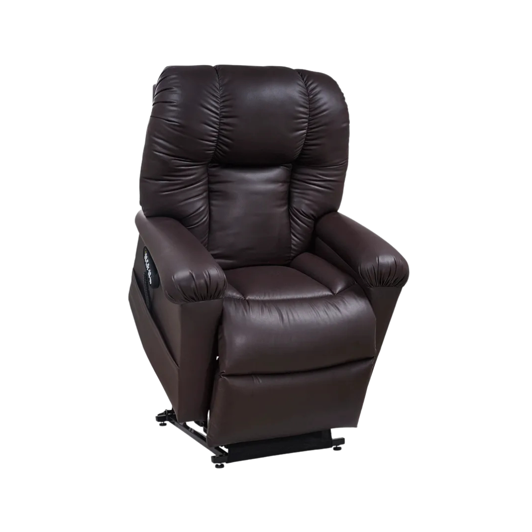 Dark brown leather-look power lift recliner chair