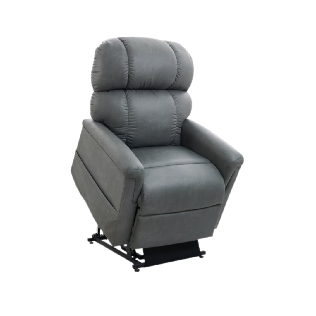 Gray leather-look power lift recliner chair